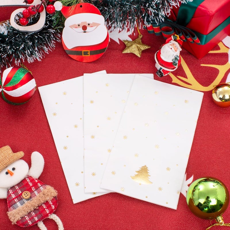 WDF 100Pack Gold Christmas Napkins Disposable - 3ply Christmas Tree Paper Napkins, Premium Quality Disposable Gold, Party Dinner for Tableware Decor - Image 2